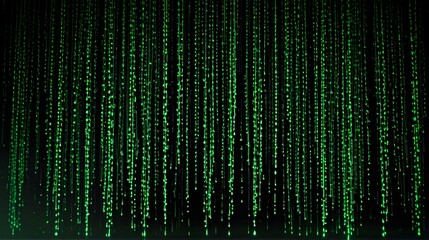 Dynamic green data streams cascading against a dark background, modern technology abstract