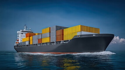 Obraz premium An image of a large cargo ship sailing on the sea, carrying containers