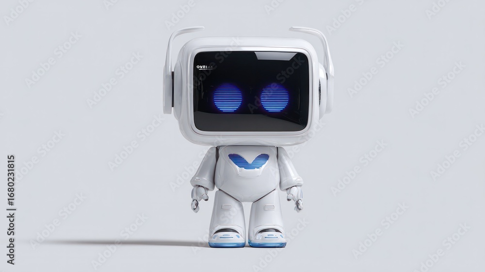 Poster an adorable and futuristic robot with a friendly design. this robot symbolizes the possibilities of 