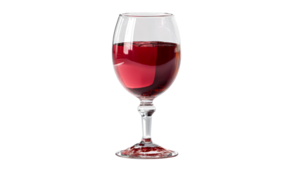 Glass of Red Wine with Bubbles and Liquid Reflection, cut out transparent