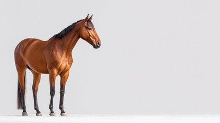 Obraz premium A majestic brown horse stands gracefully. The horse displays a calm and confident presence