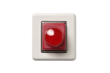 Red Emergency Stop Button on White Plate (Transparent Background)