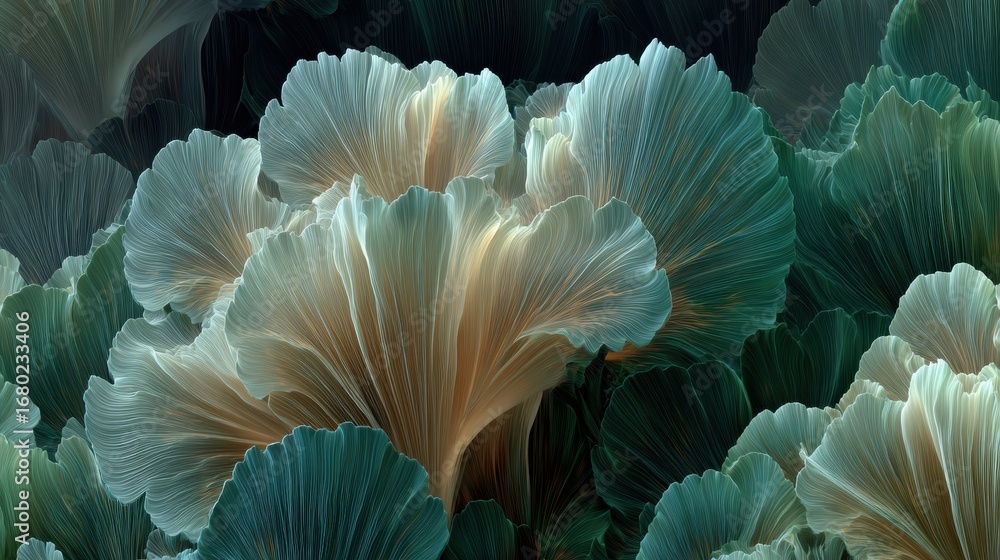 Poster fascinating close-up of delicate ginkgo leaves showcasing vibrant colors and intricate patterns in a