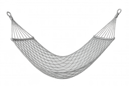 White net hammock suspended, hanging freely against transparent backdrop, symbolizing peaceful relaxation and summer tranquility