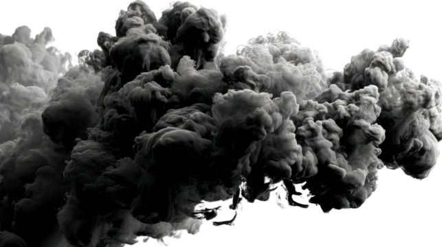 Dense Black Ink Cloud Spreading Through Clear Water, cut out transparent