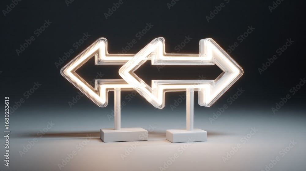 Aufkleber neon arrow signs illuminating the path of two directions. the bright neon light illuminates the surr