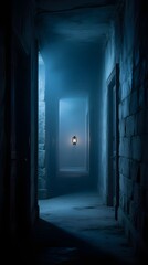 Obraz premium Dark and Spooky Hallway with a Floating Lantern