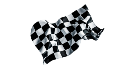 Waving checkered flag against a clean, white background, cut out transparent
