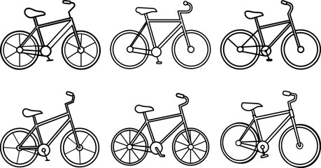Set of bicycle outline coloring book page vector illustration line art digital drawing