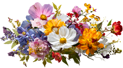Abundant Mixed Floral Arrangement with Multiple Varieties and Colors, cut out transparent