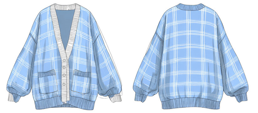 Light blue plaid cardigan with pockets
