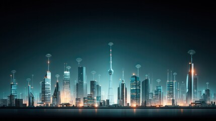 Illuminated cityscape at night, showcasing modern architecture and urban landscape