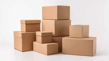Fototapeta premium A stack of various sized cardboard boxes. The boxes are of different sizes and shapes, creating an interesting arrangement