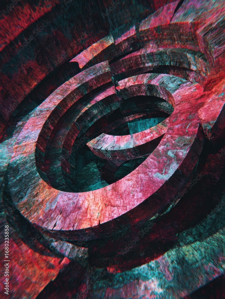 Poster colorful abstract design with layered spiral patterns in a three-dimensional space