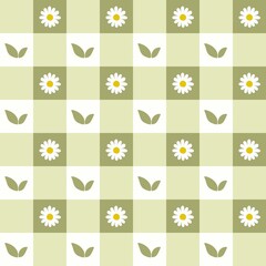 Green Checkered Pattern with Flowers and Leaves