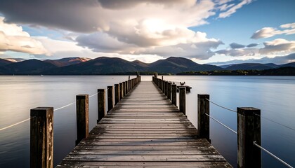 Obraz premium Serene Lakeside Pier at Sunset