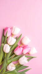 Pink and white tulips on pink background (3)