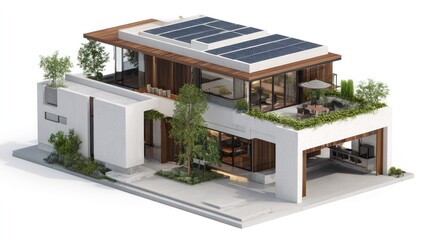 Fototapeta premium Modern eco-friendly house with solar panels and sustainable design