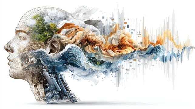 Futuristic hyper digital compositions Conceptual art of merging nature and thought. Abstract layered cyber designs Immersive modern digital art concepts