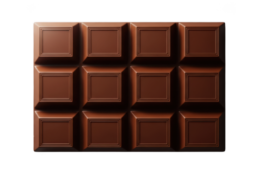 Delicious dark chocolate bar isolated on transparent background for dessert