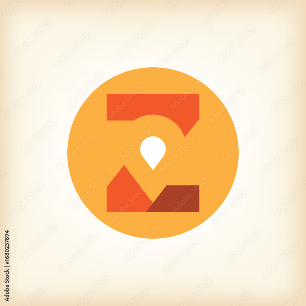 Poster the image shows a flat logo design that depicts an initial letter z with a drop pin icon inside a ro