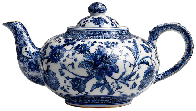 Blue and white porcelain teapot with floral design