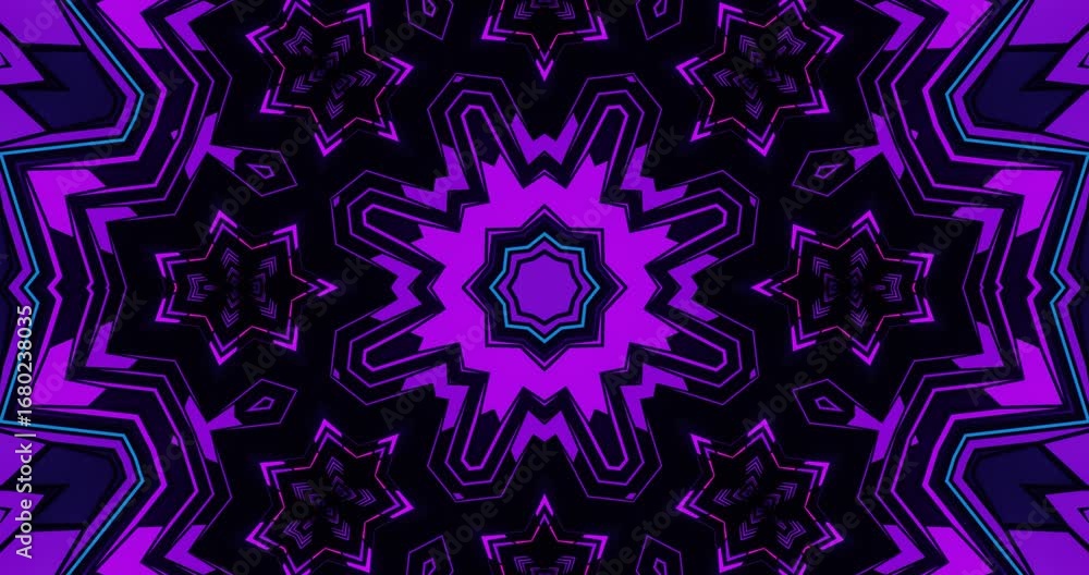 Poster colorful kaleidoscopic patterns shift and swirl, forming intricate shapes in vibrant purple tones ag