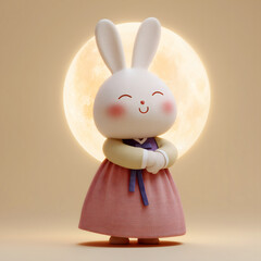 3D일러스트,한복 입은 토끼와 보름달,명절,추석,설날,
Generating AI