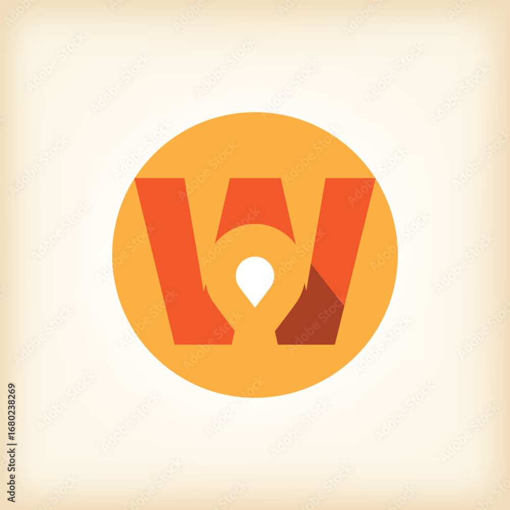 Poster the image shows a flat logo design that depicts an initial letter w with a drop pin icon inside a ro