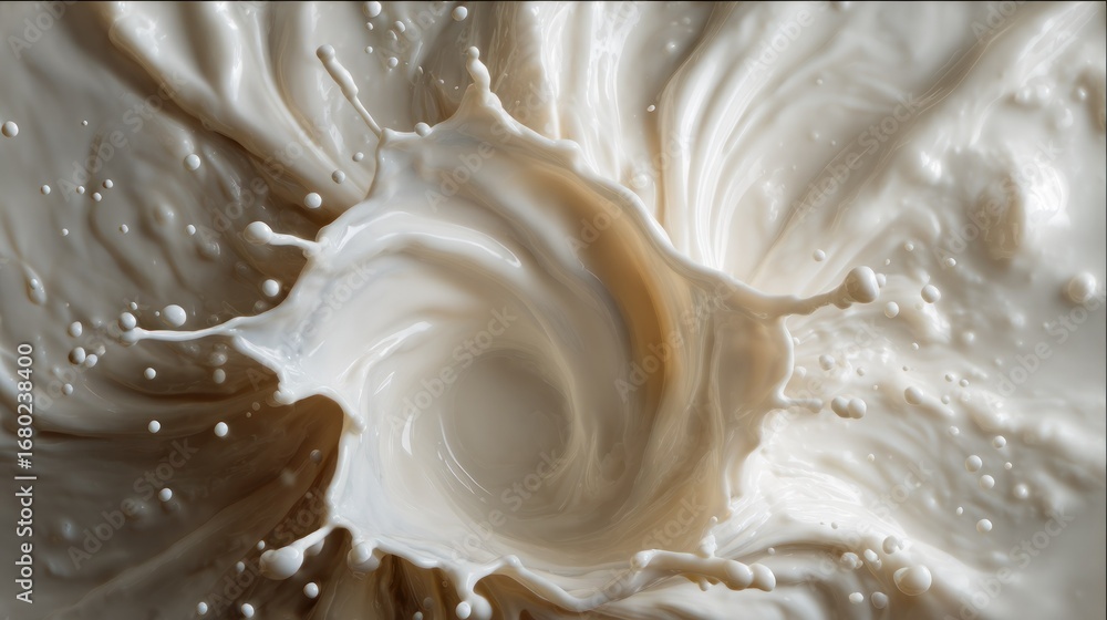 Poster a stunning close-up of milk splash, revealing intricate patterns and dynamic movement. the liquid fo