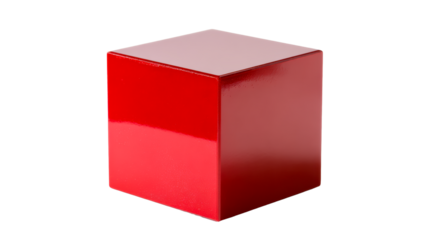 Red Rectangular Geometric Solid Object with Smooth Reflective Surface, cut out transparent