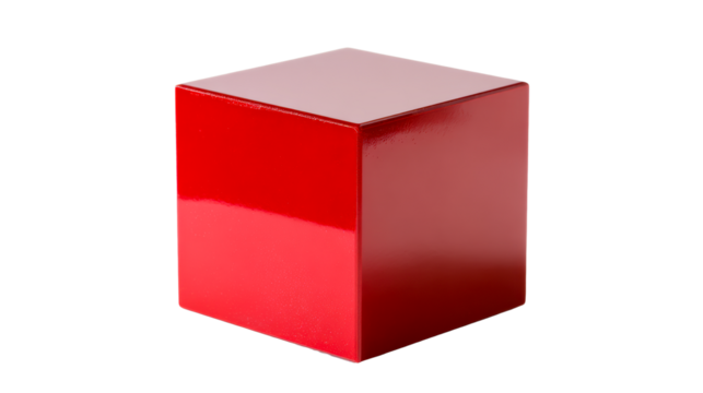 Red Rectangular Geometric Solid Object with Smooth Reflective Surface, cut out transparent