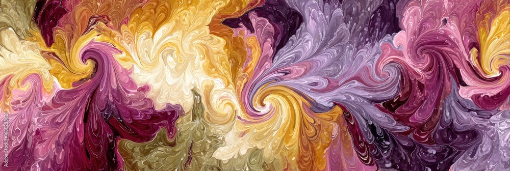 Poster swirling abstract patterns of vibrant colors create a fluid visual experience in this artwork captur