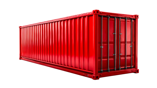 Red Shipping Container Isolated on White Background with Subtle Shadow, cut out transparent