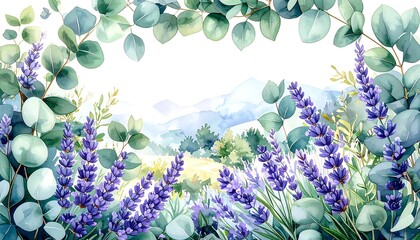 Floral frame with mountain vista
