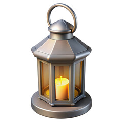Vintage metal lantern with glowing candle inside creates warm ambiance and soft light transparent background