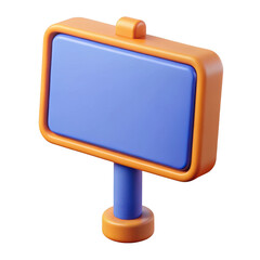 Bright orange and blue 3d billboard with blank blue screen for advertising and messaging transparent background