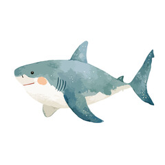 Obraz premium Cute Watercolor Style Illustration of a Smiling Shark