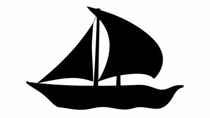 Silhouette of a sailboat with two sails and a mast sailing on wavy water against a white background scene