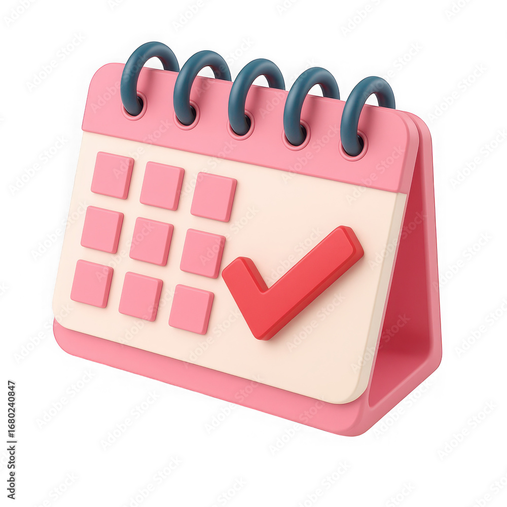 Poster 3d calendar with checkmark isolated on transparent background
