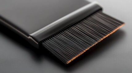 Realistic straight extensions, deep black with a glossy finish, softly illuminated on a luxury base