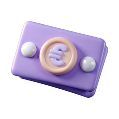 3d rendered purple game controller button with fist icon and white side buttons on black transparent background