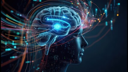 Human head with AI brain