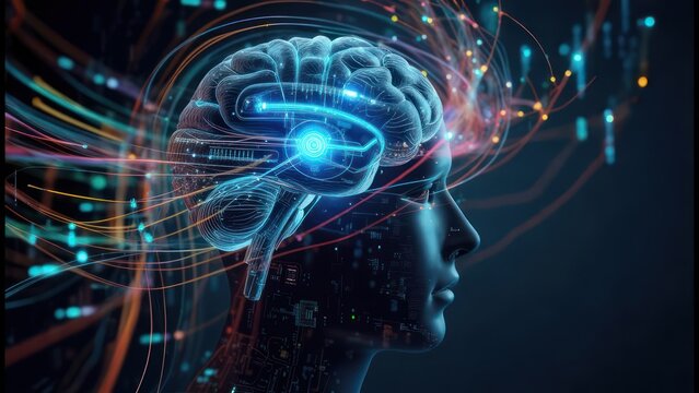 Human head with AI brain