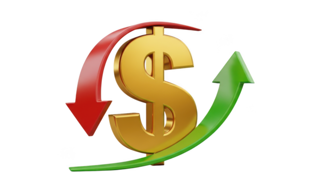 Dollar sign with up and down arrows isolated on transparent background