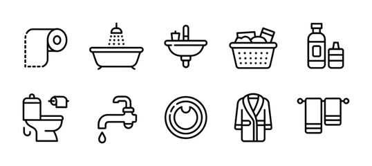 Bathroom and laundry room icons set vector illustration minimalist outline style design graphic ninety six