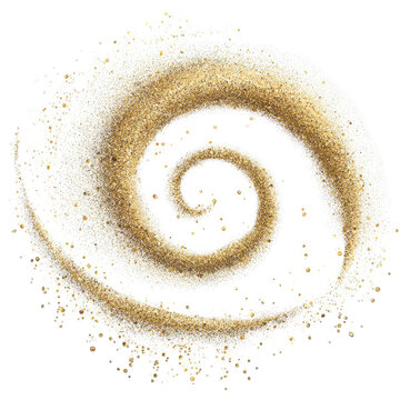 Whirlwind of golden sand on white backdrop