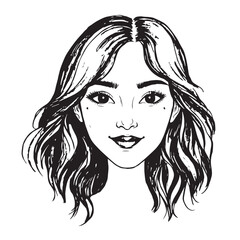 Beautiful Woman Doodle Black and White Illustration Fashion Girl Portrait Line Art Sketch Vector