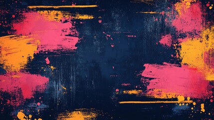 Fototapeta premium Brushstrokes of pink & yellow abstract background, dark textured center