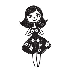 Beautiful Woman Doodle Black and White Illustration Fashion Girl Portrait Line Art Sketch Vector